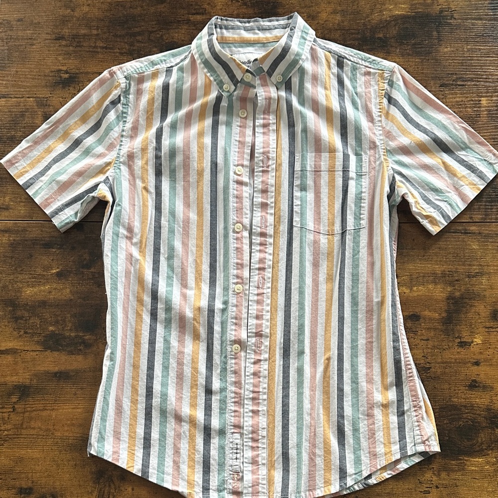 Goodfellow & Co Multicolor Vertical Stripe Short-Sleeve Button-Down Shirt